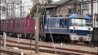 【ジョイント音最高！】EF210形300番台318号機＋コキ24両が鶴見駅を通過するシーン