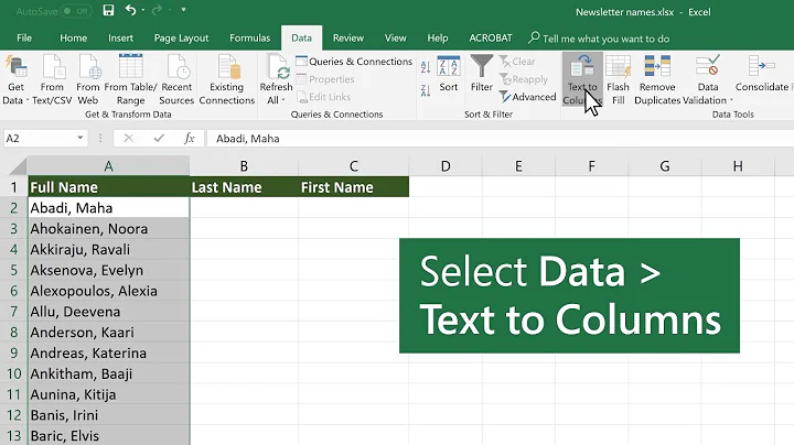 Split data into different columns in Microsoft Excel