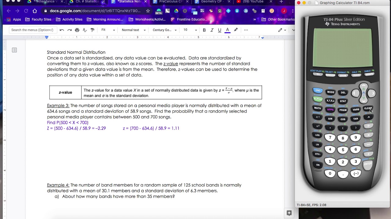Algebra 2 Honors Statistics Topic 6 The Normal Distribution part 2 ...