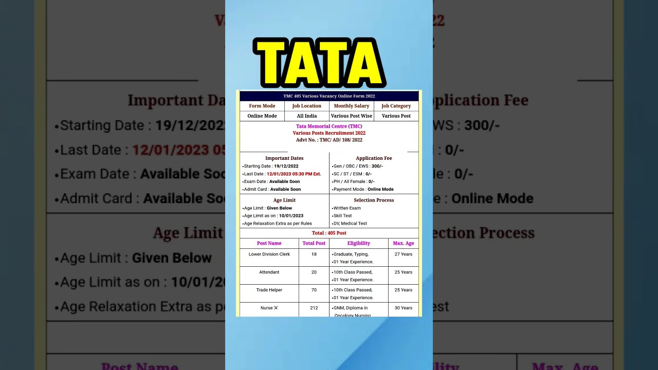 TATA Steel Job Vacancy 2023 Memorial Centre TMC Requirement Latest Shorts Viral