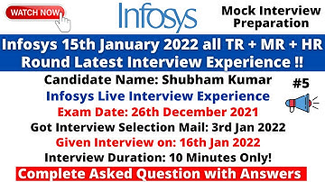 Infosys 15th January 2022 Latest Live Interview Experience! Start Infosys Mock Interview Preparation