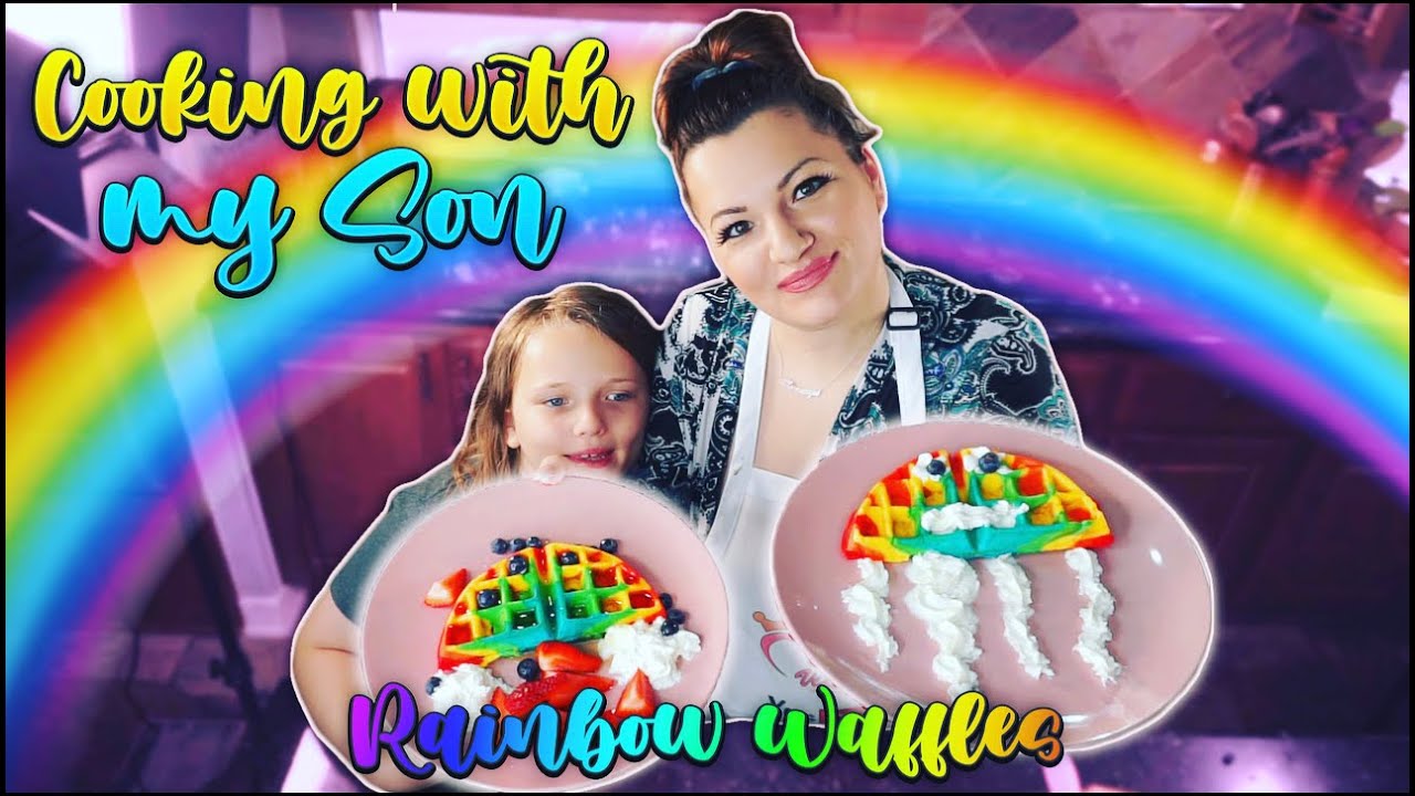How to make RAINBOW 🌈 WAFFLES🧇 Cooking with JamesBo! Easy, bright breakfast delight! MommyBoVision