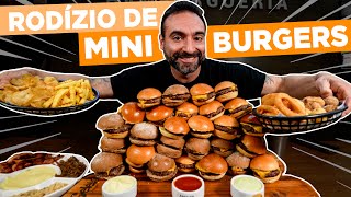 NOVO RECORDE NO RODÍZIO DE MINI HAMBÚRGUER!! + Onion Rings, nuggets, churros & coxinha