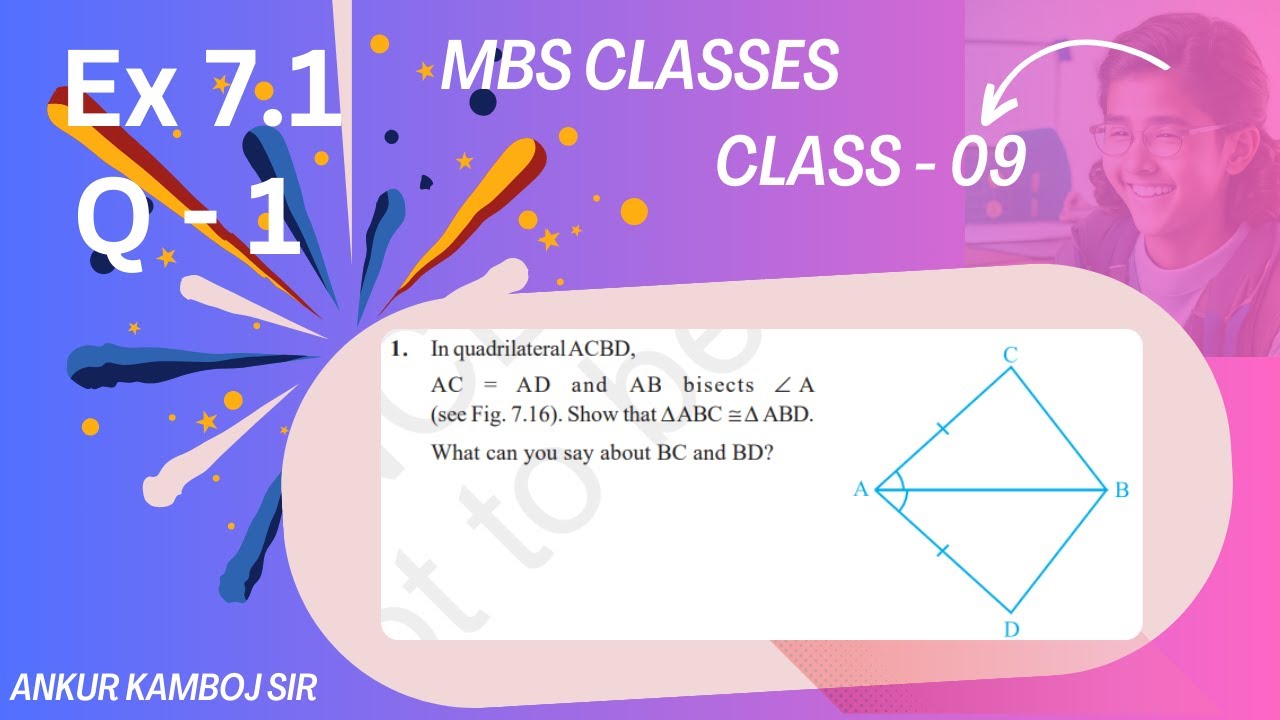 Class 9 Ex 7.1 Q 1 In Quadrilateral ABCD AC=AD and AB bisects ∠A. Show ...