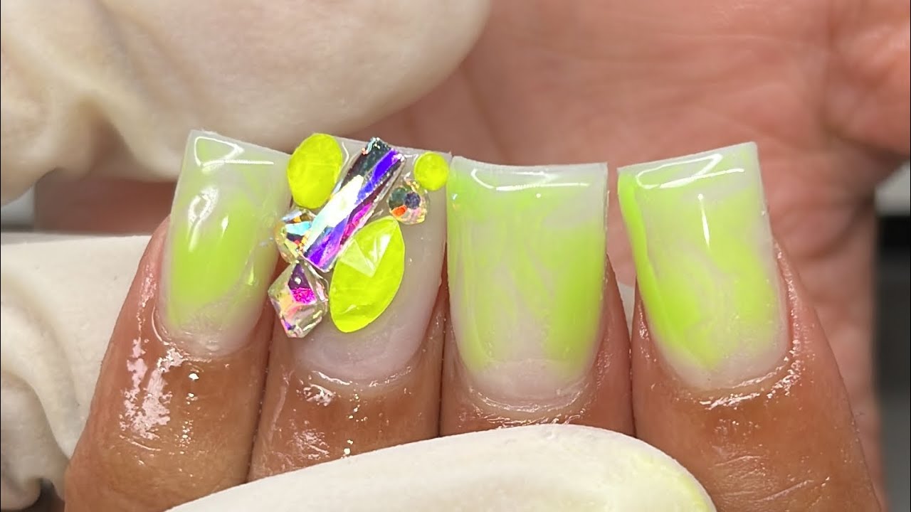 MARBLE NAILS WITH GEL POLISH How to Apply Nail Rhinestones💚+ NAIL