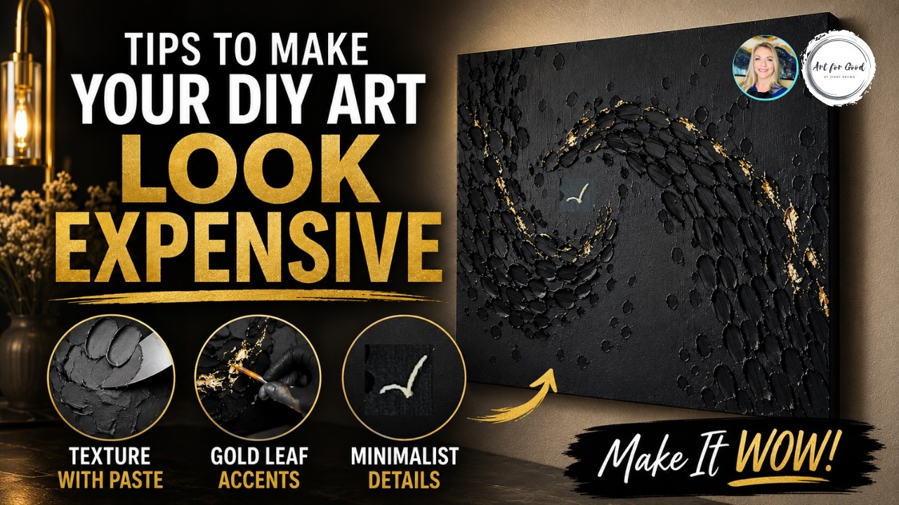 This Simple Texture Trick Makes DIY Art Look EXPENSIVE | Black and Gold ...