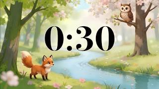 30 Second Classroom Timer 🦊 Cute Forest Animals | Calm Guitar & Piano Music | Focus, Study, School