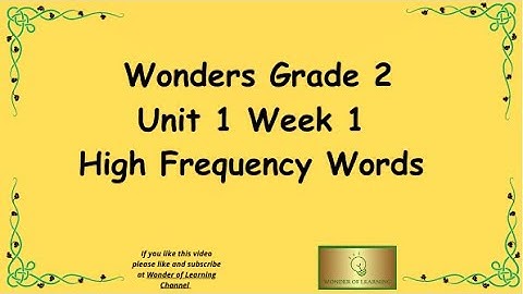 Wonders Grade 2 Unit 1 Week 1 High Frequency Words
