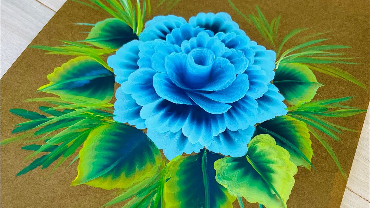 青い花のアクリル画 タイル模様 ハンドメイド Blue One Stroke Flower Painting Tutorial | Easy Acrylic Flowers