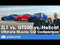 Ford Mustang Shelby GT500 vs. Dodge Challenger Hellcat vs. Chevy Camaro ZL1 — Muscle Car Comparison