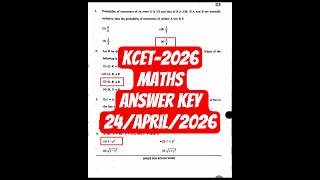 Kcet-2026 Maths paper answer key D3#kcet#maths
