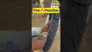 🔥 Bike Tubeless Tire Puncture Without Opening | Fire Trick Amazing 😱#tirerepair#shorts