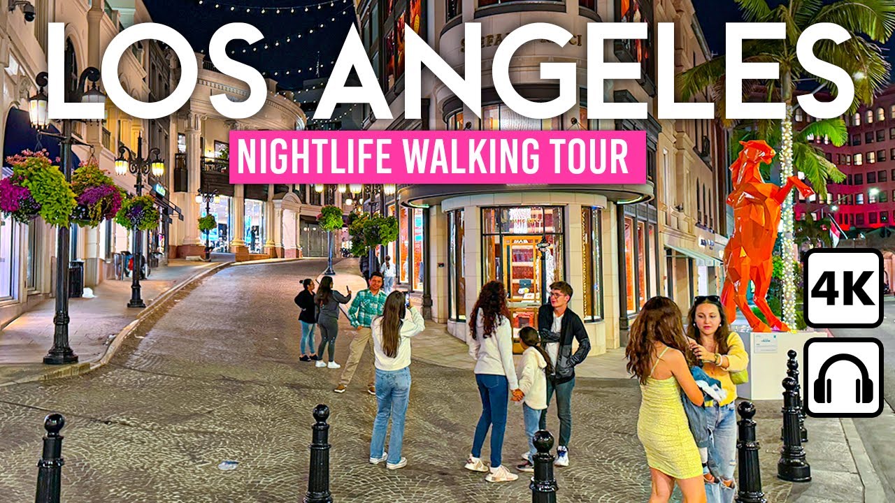 LOS ANGELES at Night, California USA, 4K60fps Walking Tour