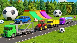 TRANSPORTING PIXAR CARS & FRUITS WITH COLORED & JOHN DEERE vs CLAAS vs TRACTORS - BeamNG.drive #! screenshot 2