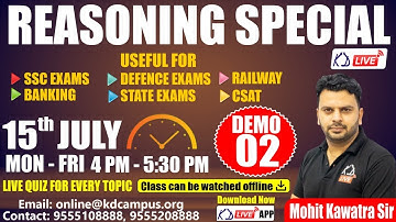 Reasoning Special | FOR SSC EXAMS/BANKING/DEFENCE/RAILWAY/CSAT | Demo 02 | By Mohit Sir