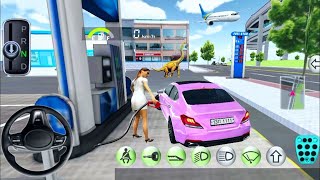 3D Driving Class - New Pink BMW Car Come To Car Wash Gas Station For Washing Car - Car Gameplay