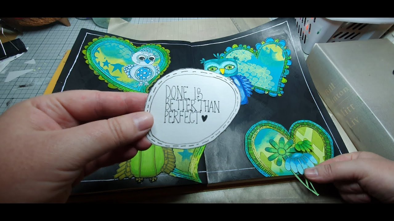 A place för owles - Playful art journaling with an all Dylusions background and all me on the top