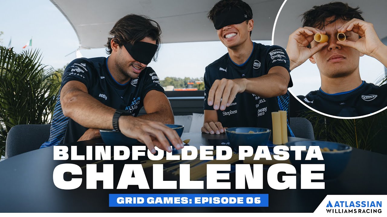 View of Blindfolded Pasta Challenge with Alex Albon & Carlos Sainz! - YouTube