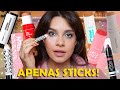 DEU CERTO?? 😱 FIZ UMA MAQUIAGEM COMPLETA USANDO APENAS PRODUTOS EM STICK!