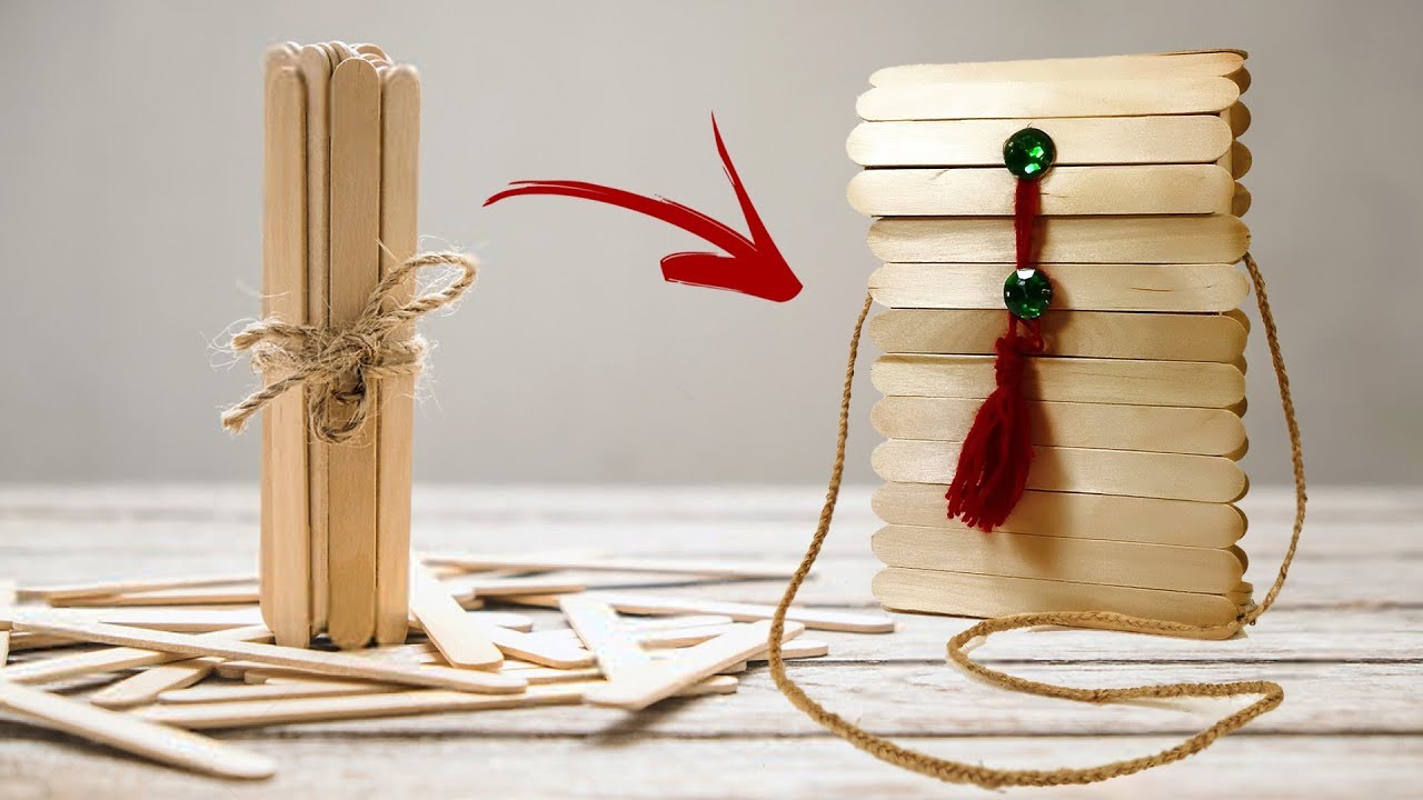 DIY Popsicle Stick Bag | Popsicle Stick Craft Idea | Crafts Junction