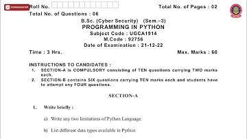 BSC 3RD SEM CS PROGRAMMING IN PYTHON DEC 2022 | PTU