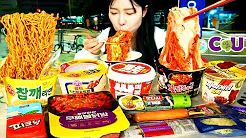 ASMR MUKBANG| Convenience store in outdoor! Fire Noodles, Ramyun, Tteokbokki, Kimbap, Desserts.
