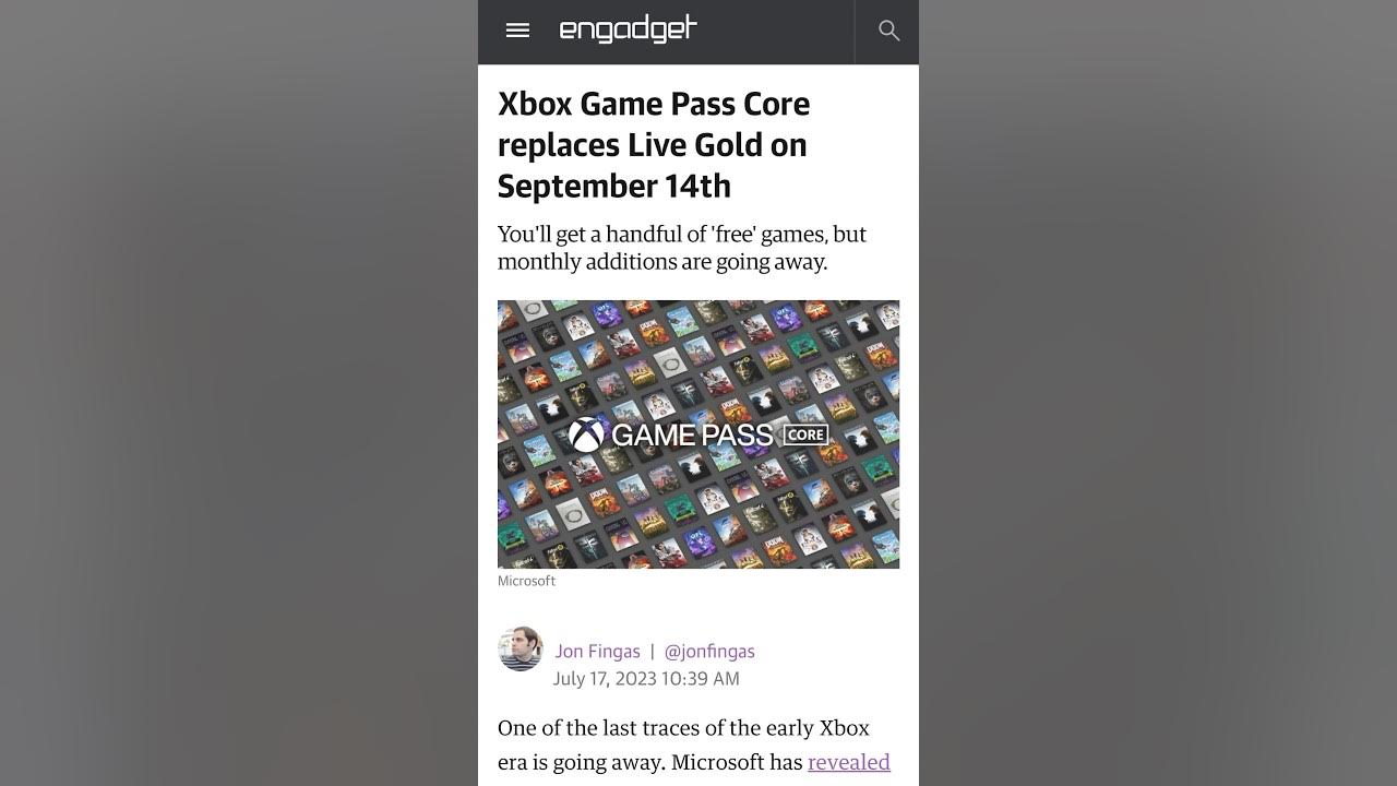 Microsoft to replace Xbox Live Gold with Game Pass Core in September
