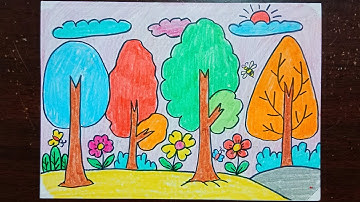 vẽ khu vườn Kỳ diệu_ vườn cây_ khu vườn của em_phong cảnh quê hương_rừng cây rậm rạp_tranh chấm màu