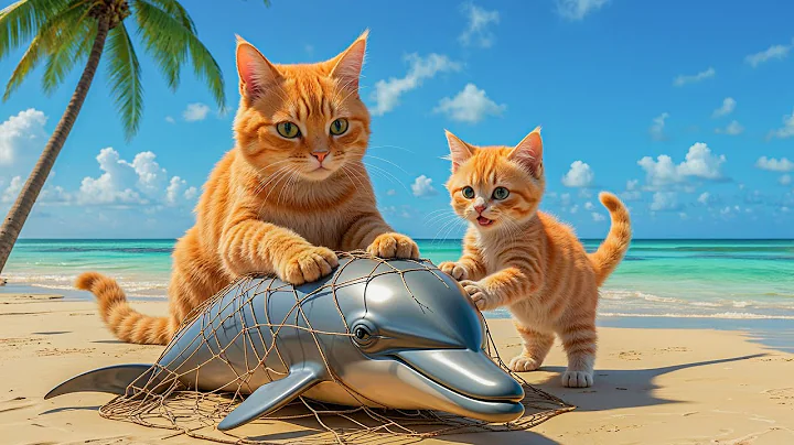 Mama Cat Rescue a Stranded Dolphin 🐬 Get Rewarded with Fish and Cook a Beachside Grilled Feast 🐾🍴🐱