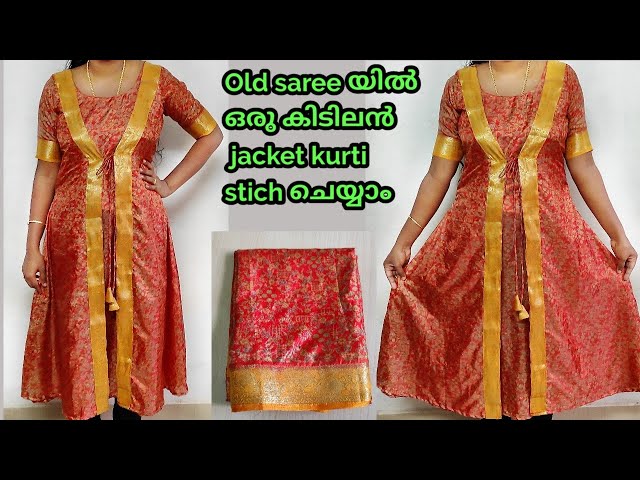 Reuse old silk saree into kurti,refashion old cloth,convert saree into kurti,traditional  maxi dress - YouTube