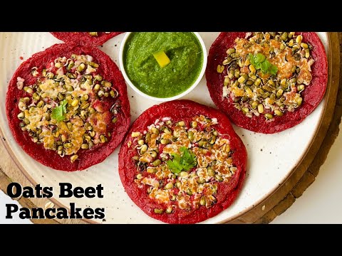 Savoury Oats Beet Pancakes with Sprouts Paneer Filling | Oats Pancakes | Flavourful Food