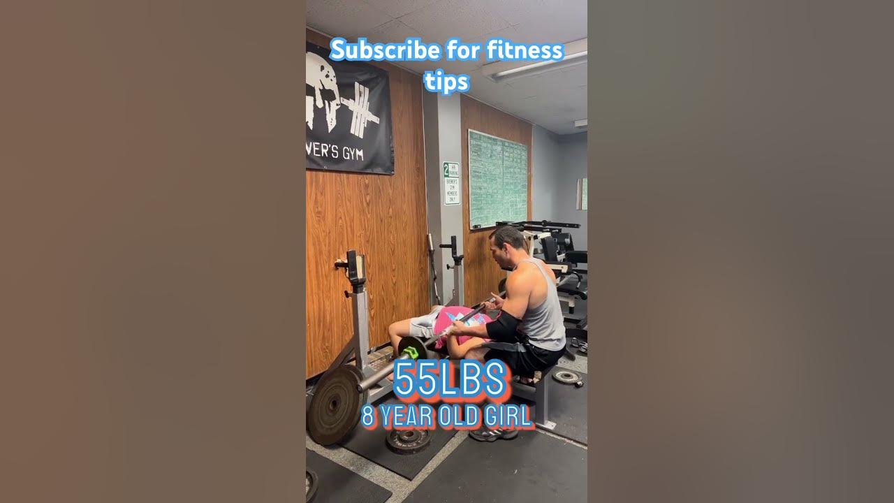 8 Year Old Girl Bench s 55lbs For 3 Sets shorts girlswholift 8-year-old-girl-bench-s-55lbs-for-3-sets-shorts-girlswholift