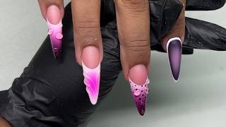 French Gradient Ombre 3d Raindrop Acrylic Nails