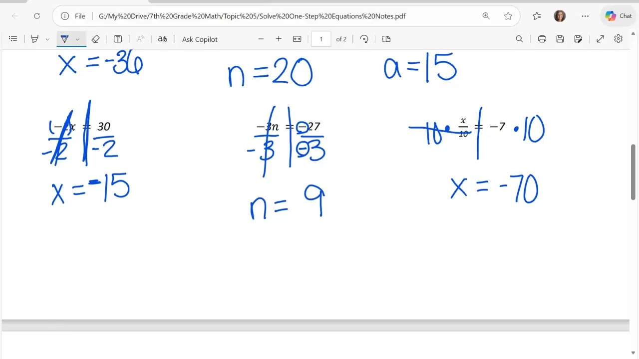 Solve One-Step Equations Notes