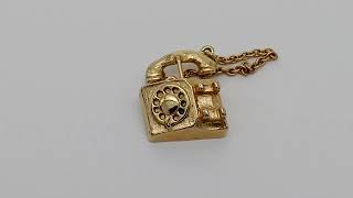 Vintage Avon Telephone Brooch Stick Pin Rotary Phone Brushed Gold Tone Metal