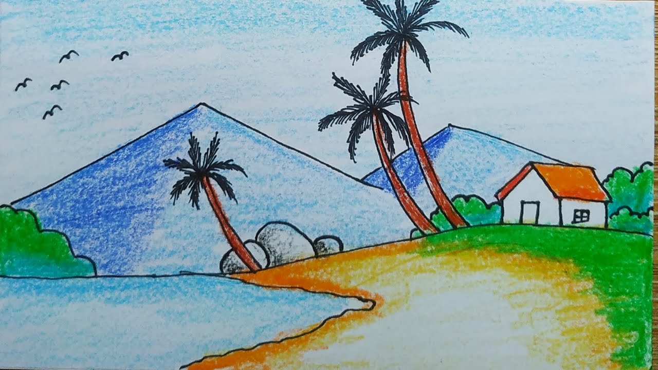 Cách vẽ phong cảnh biển đơn giản/How to draw a simple sea ...