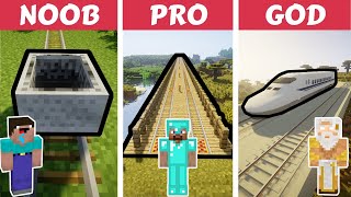 Minecraft NOOB vs PRO vs GOD: TRAIN TRACK BUILD CHALLENGE | MINECRAFT RTM