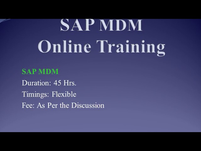 SAP MDM Training Video