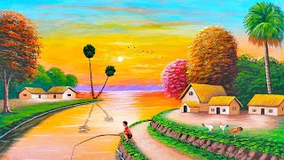 Beautiful indian village nature drawing painting  | painting 598