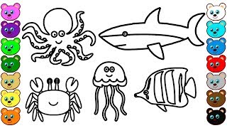 Coloring for Kids with Sea Animals - Coloring Book for Children