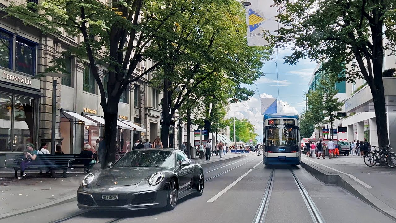 Zürich Bahnhofstrasse Autofahrt am Zürichsee entlang der Goldküste bis Erlenbach (4K, 60 fps)