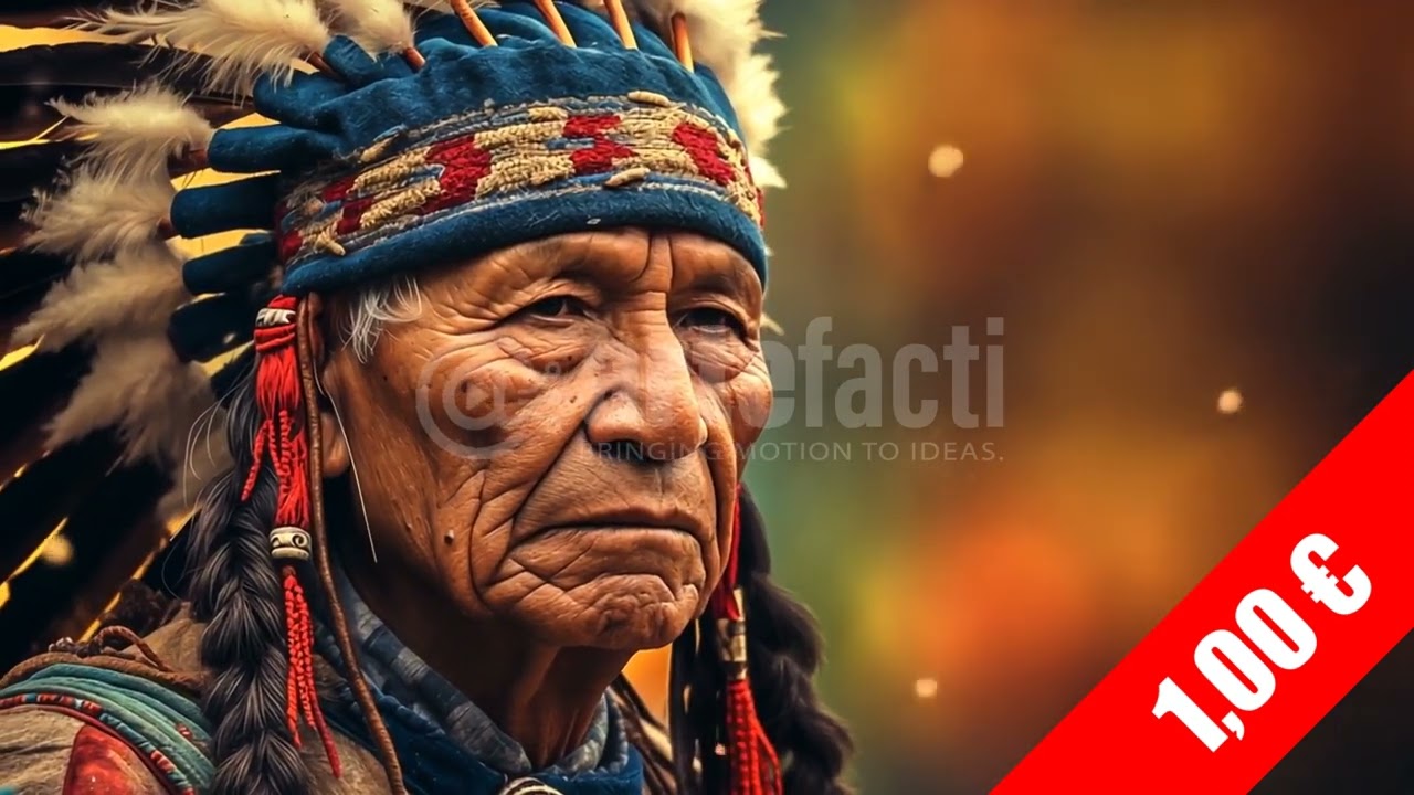 Native American Headdress Portrait with Ember Bokeh – HD Stock Footage (1920x1080)