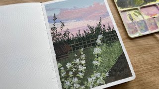 Sunset Landscape Painting With Himi Gouache / Painting Tutorial / Paint With Me