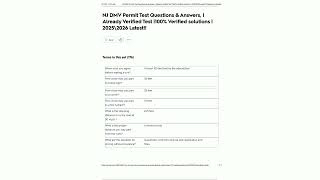 NJ DMV Permit Test Questions  Answers  Already Verified Test 100 Verified solutions  20252026 Latest