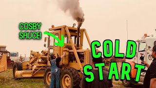 Cat 14B Grader Cold Start and blading.