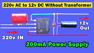 220v AC to 12v DC circuit without Transformer, Without transformer AC to DC converter