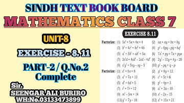 Factorization of Algebraic expressions | Exercise 8.11 Math class 7 | Factorize polynomials