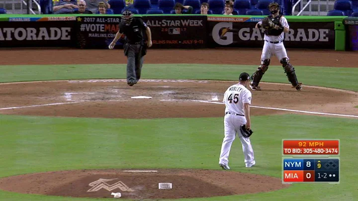 NYM@MIA: Worley gets Bruce looking, strikes out side
