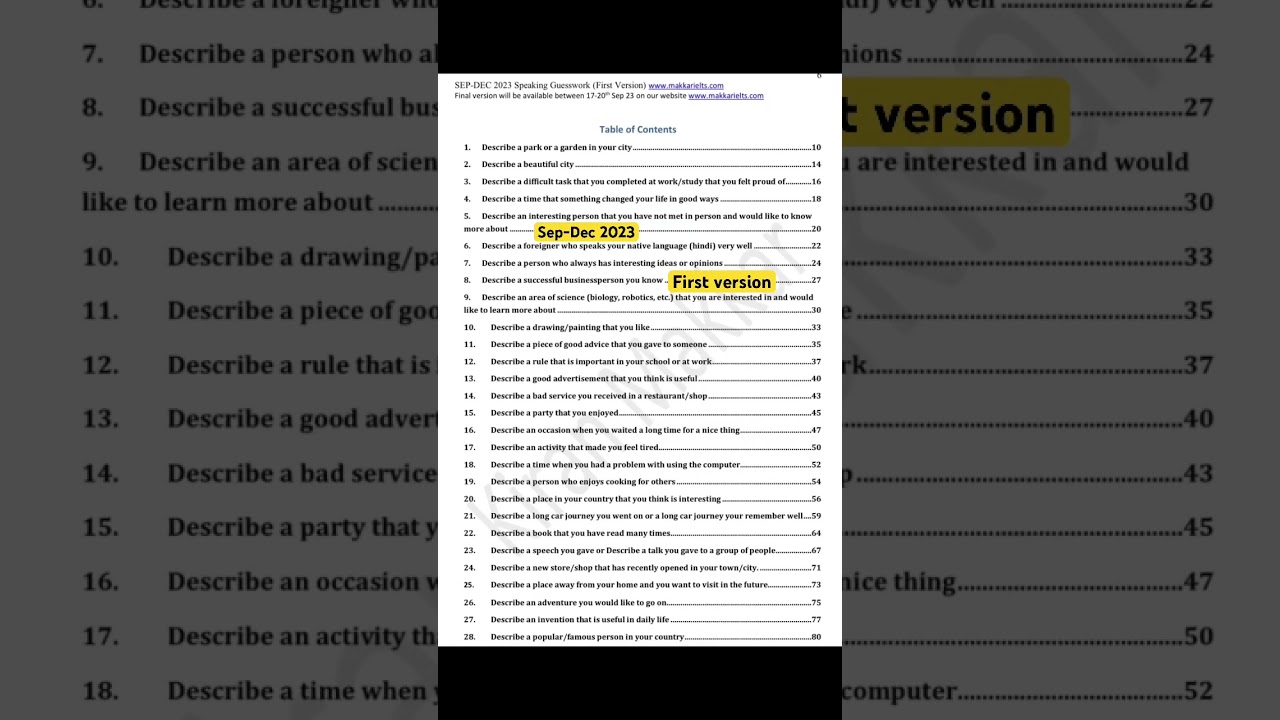 September to december cue cards 