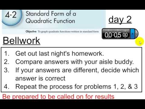 algebra 2 lesson 4 2 day 2 standard form of a quadratic function 4 2 standard form of a quadratic function